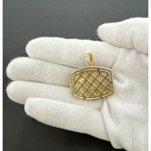 Basketball Hoop Pendant 925 Sterling Silver Gold Plated Iced CZ Charm 1.4 inch - Picture 2 of 3